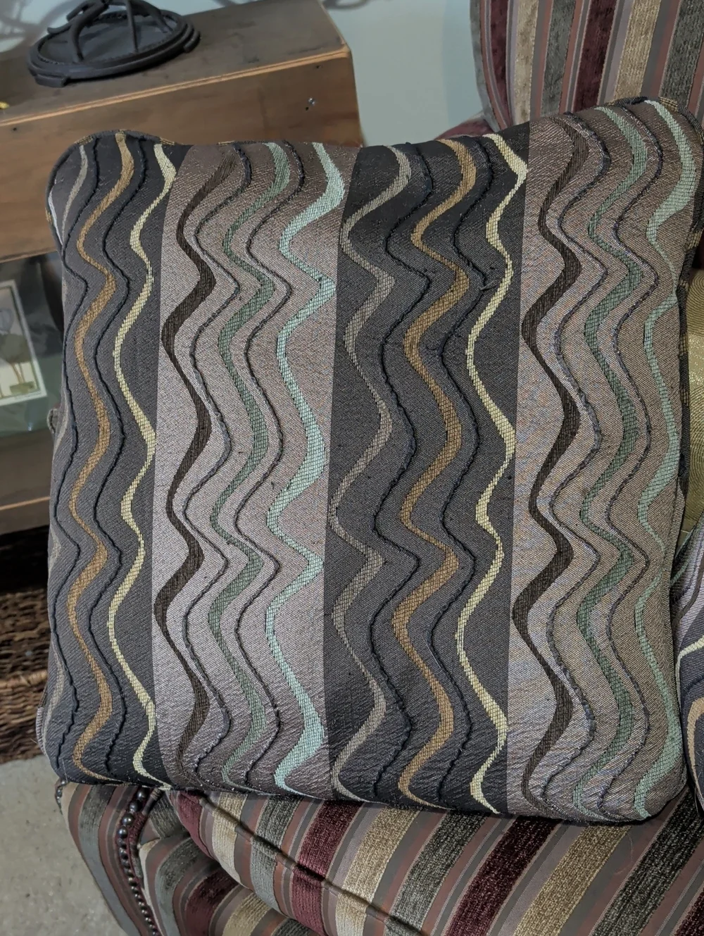 Decorative Chevron Wave Throw Pillow - Taupe, Gray & Brown